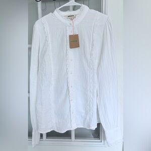Boden Double Cloth Scallop Blouse | White | Size 14 | NWT
